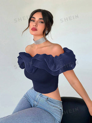 Women's Exaggerated Off Shoulder Cropped Top - Negative Apparel