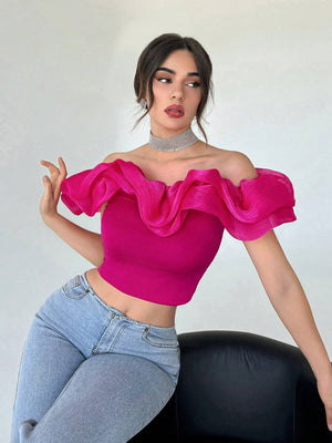 Women's Exaggerated Off Shoulder Cropped Top - Negative Apparel