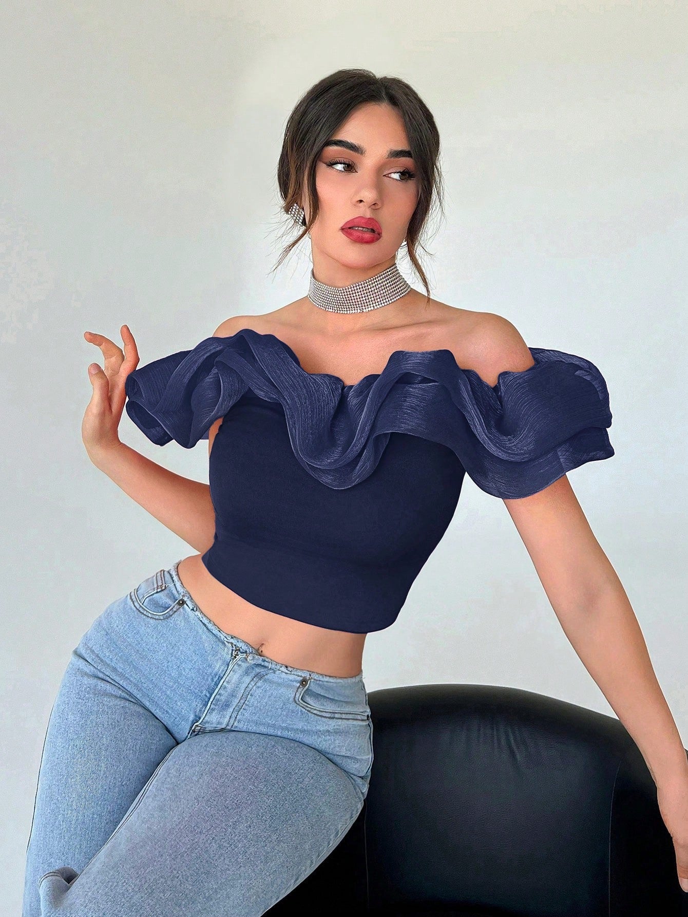 Women's Exaggerated Off Shoulder Cropped Top - Negative Apparel