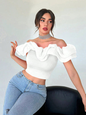 Women's Exaggerated Off Shoulder Cropped Top - Negative Apparel