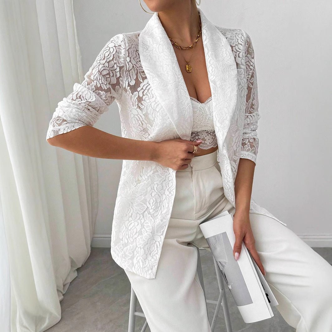 Women's fashion lace embroidery white casual new blazer women - Negative Apparel