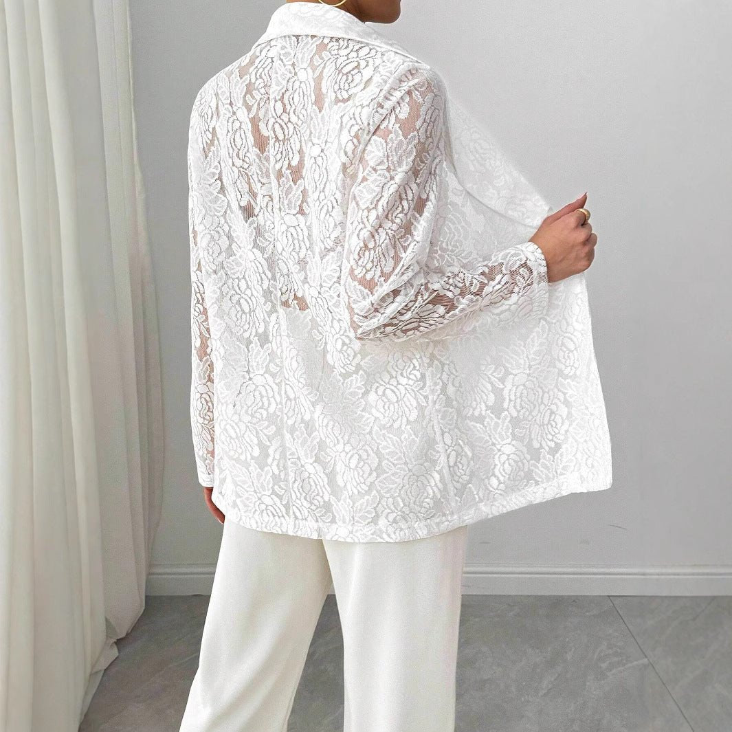 Women's fashion lace embroidery white casual new blazer women - Negative Apparel