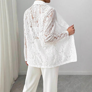 Women's fashion lace embroidery white casual new blazer women - Negative Apparel