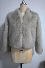 Women’s Faux Fur V - Neck Jacket – Short Fluffy Plush Coat, Fashion Fox Fur Style, Elegant Autumn Winter Outerwear - Negative Apparel