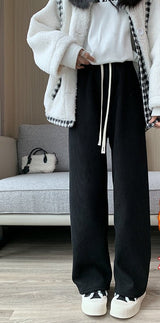 Women’s Fleece Corduroy Wide - Leg Pants – High - Waist Loose Straight Drape Trousers, Warm Winter Casual Floor - Mopping Pants - Negative Apparel