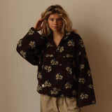 Women’s Floral Fleece Pullover | Trendy Street Style Thick Sweater | Autumn 2025 - Negative Apparel