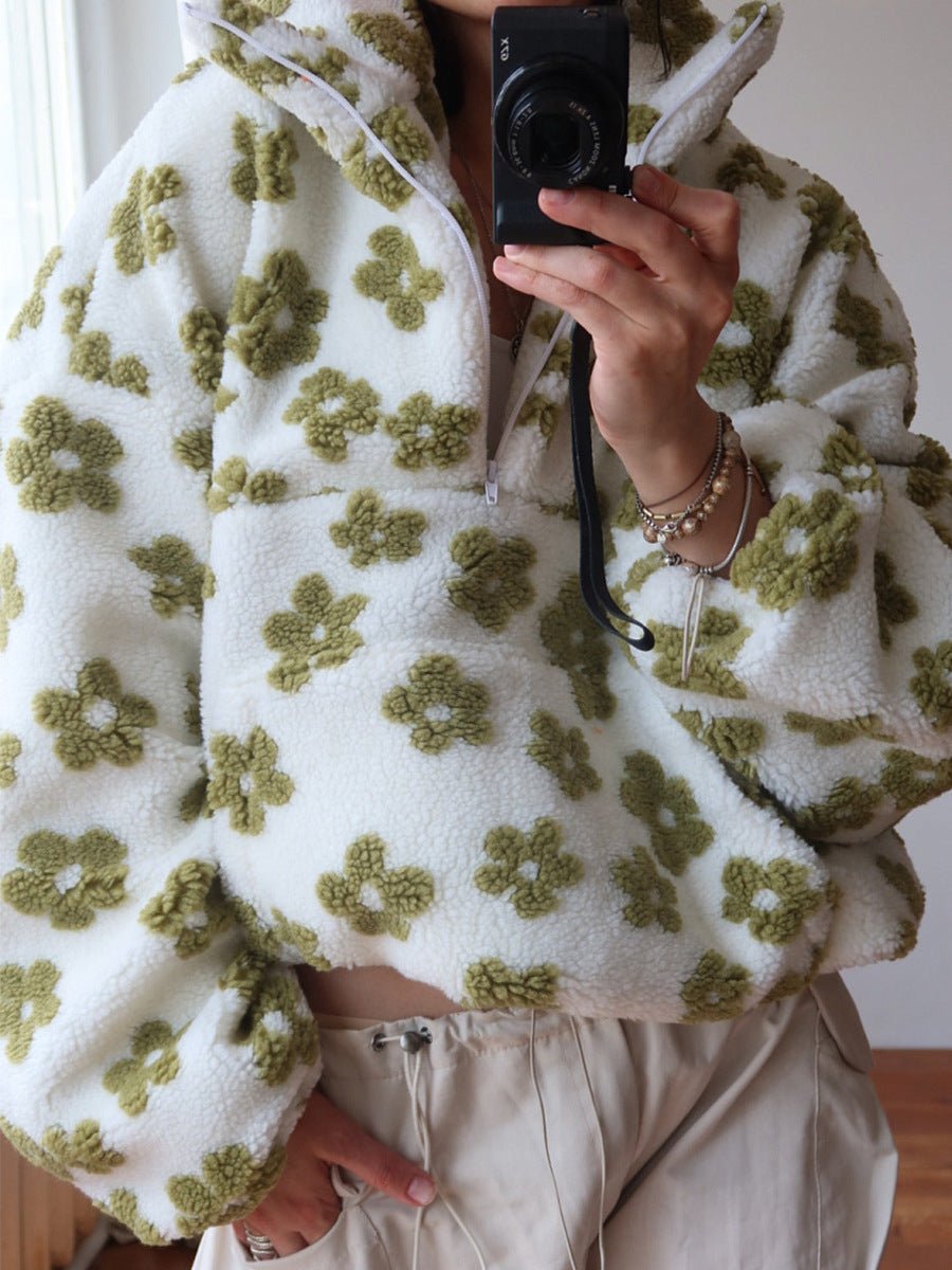 Women’s Floral Fleece Pullover | Trendy Street Style Thick Sweater | Autumn 2025 - Negative Apparel