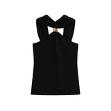 Women's Gold Inlay Halter Neck Top - European Style Blouse - Negative Apparel