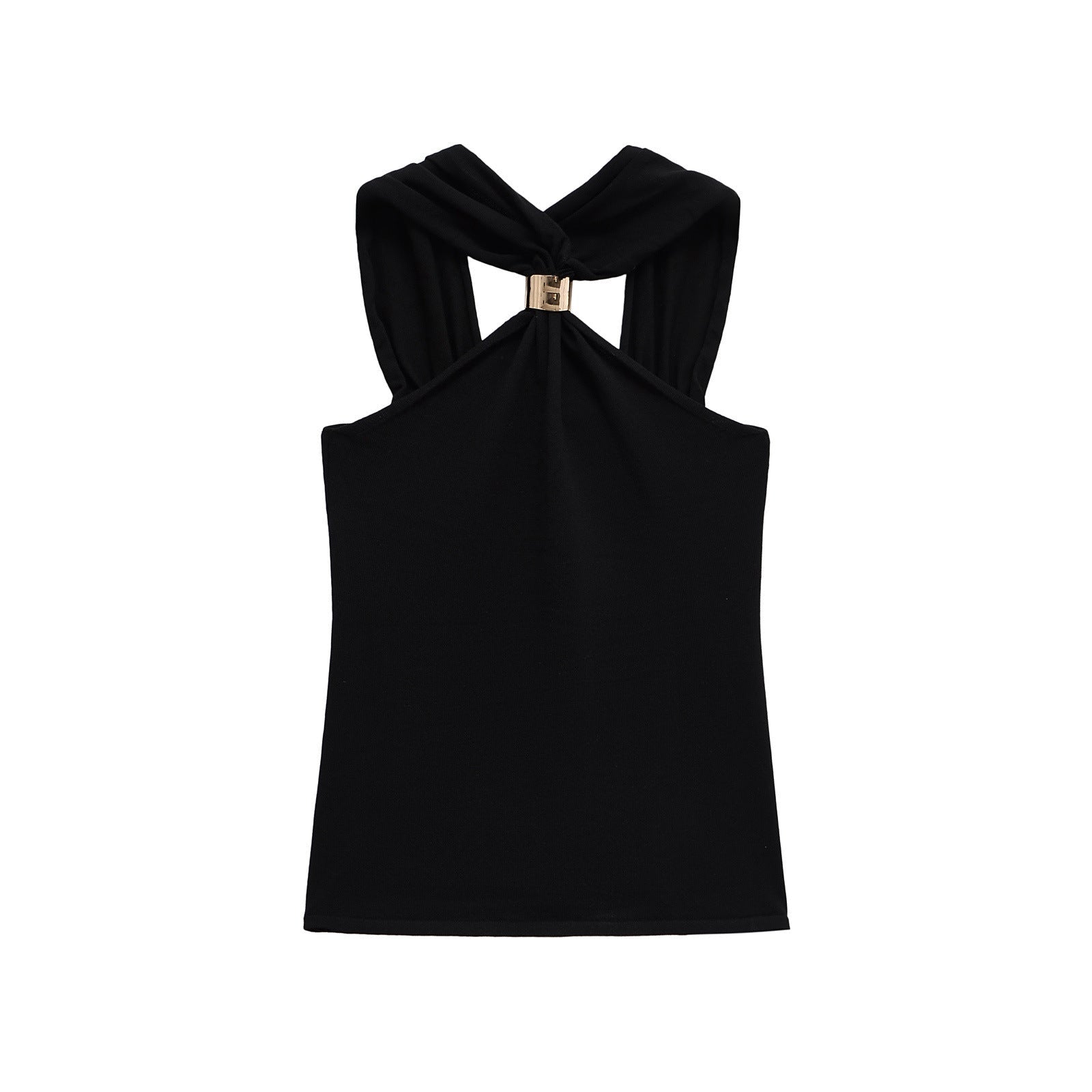 Women's Gold Inlay Halter Neck Top - European Style Blouse - Negative Apparel