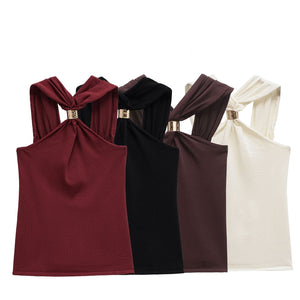 Women's Gold Inlay Halter Neck Top - European Style Blouse - Negative Apparel