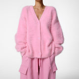 Women’s Gold Mink V - Neck Cardigan | Soft Nylon Retro Sweater | Loose Fit Button Front | Autumn 2023 Fashion - Negative Apparel