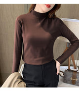 Women’s Half - Turtleneck Long Sleeve Base Shirt | Soft Stretch Pullover Top | Korean Casual Style - Negative Apparel