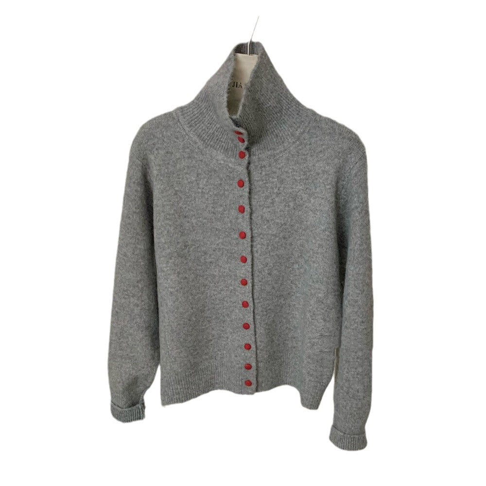Women’s High Collar Wool Blend Cardigan | Loose Korean Style Color - Contrast Sweater - Negative Apparel
