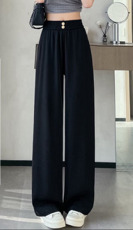 Women’s High - Waist Ice Silk Wide - Leg Pants | Pleated Urban Style Commuter Trousers - Negative Apparel