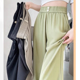Women’s High - Waist Ice Silk Wide - Leg Pants | Pleated Urban Style Commuter Trousers - Negative Apparel