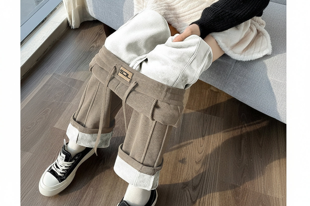 Women’s High - Waist Thick Casual Pants – Straight Korean Style, Autumn 2025 - Negative Apparel