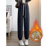 Women’s High - Waist Thick Casual Pants – Tapered Korean Style, Winter 2025 - Negative Apparel