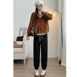 Women’s High - Waist Thick Casual Pants – Tapered Korean Style, Winter 2025 - Negative Apparel