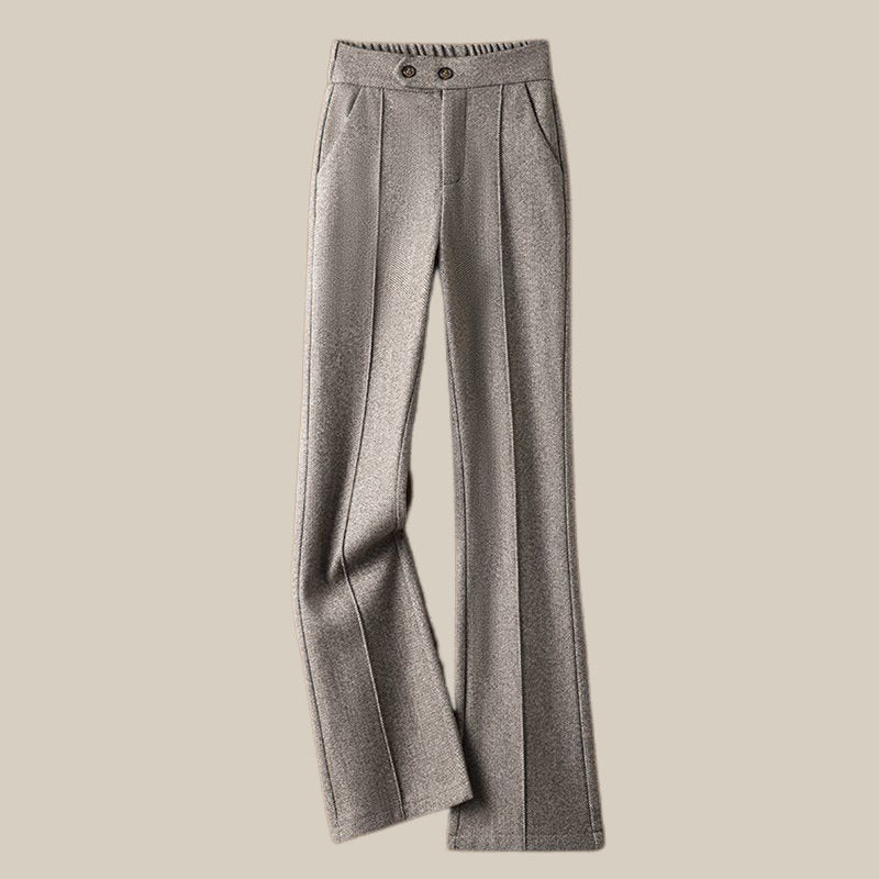 Women’s High - Waist Woolen Casual Pants – Thick Winter Micro - Pull Pants, Temperament Commuter Style - Negative Apparel