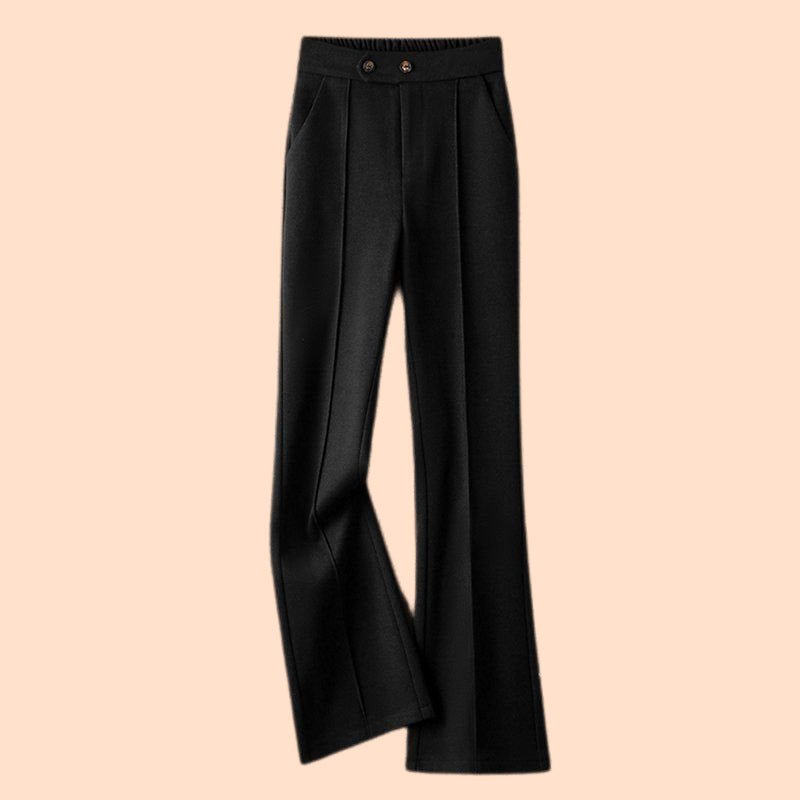 Women’s High - Waist Woolen Casual Pants – Thick Winter Micro - Pull Pants, Temperament Commuter Style - Negative Apparel