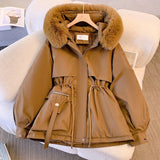Women’s Hooded Cotton Coat with Faux Fur Collar – Slim Fit Winter Jacket | Medium - Long Japanese & Korean Casual Style - Negative Apparel