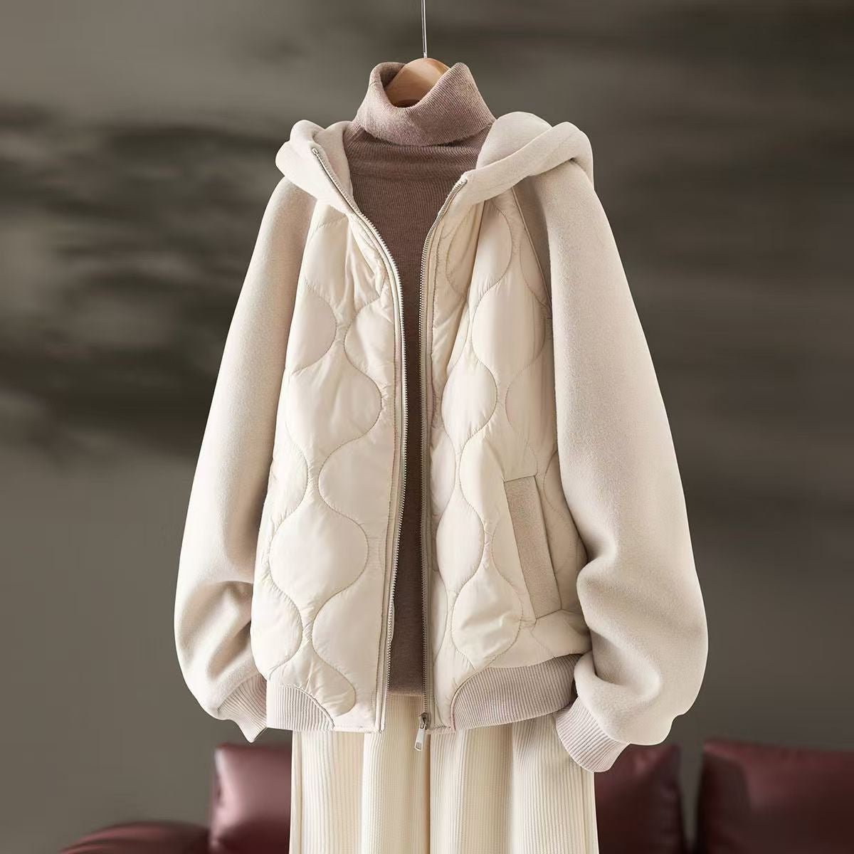 Women’s Hooded Cotton Jacket – Loose Fit Zipper Coat with Polyester Filling | Elegant Urban Commuter Style - Negative Apparel