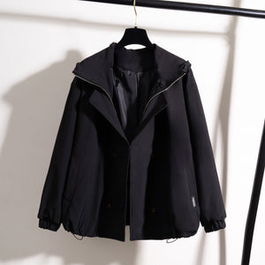 Women’s Hooded Zipper Light Weight Jacket – Slim Fit Polyester Outerwear | Elegant Commuter Style - Negative Apparel