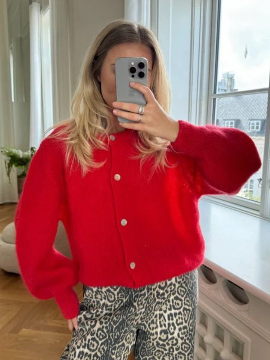 Women’s Ice Cream Color Mohair Cardigan | Soft Pastel Knit Sweater | Korean Style Thick Button - Up Autumn 2025 - Negative Apparel