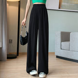 Women’s Ice Silk Wide - Leg Pants – High - Waist Loose Straight Chiffon Trousers, Thin Draped Floor - Mopping Casual Spring Autumn Pants - Negative Apparel