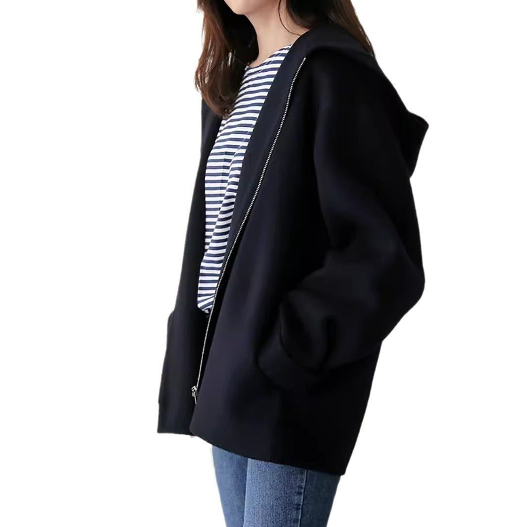 Women’s Japanese - Style Hooded Wool Jacket – Loose Fit Zipper Coat | Winter 2025 Casual Outerwear - Negative Apparel