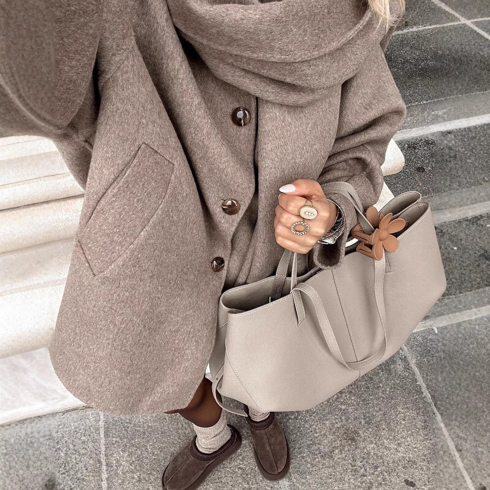 Women's Khaki V - Neck Jacket with Removable Scarf Collar – Japanese & Korean Casual Loose - Fit Polyester Jacket - Negative Apparel