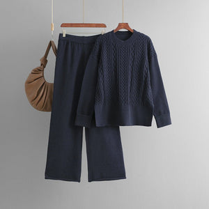 Women's knitted fashion suit women's new twist sweater + casual pants two - piece set in autumn and winter - Negative Apparel