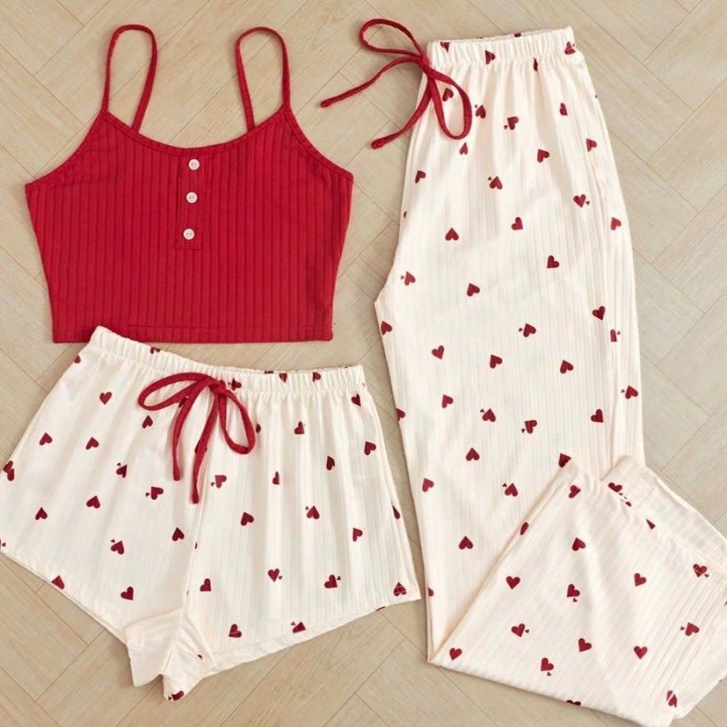 Women's Lace Trim Cami Top And Floral Print Shorts & Long Pants Pajama Set - Negative Apparel
