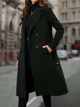 Women's Lapel Collar Double - breasted Woolen Coat - Negative Apparel