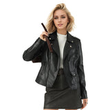 Women's leather jacket short jacket new waist fashion autumn American slim locomotive clothing black jacket - Negative Apparel