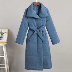 Women’s Long Belted Cotton - Padded Coat | Thick Warm Winter Jacket | Loose Fit Street Style - Negative Apparel