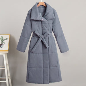 Women’s Long Belted Cotton - Padded Coat | Thick Warm Winter Jacket | Loose Fit Street Style - Negative Apparel