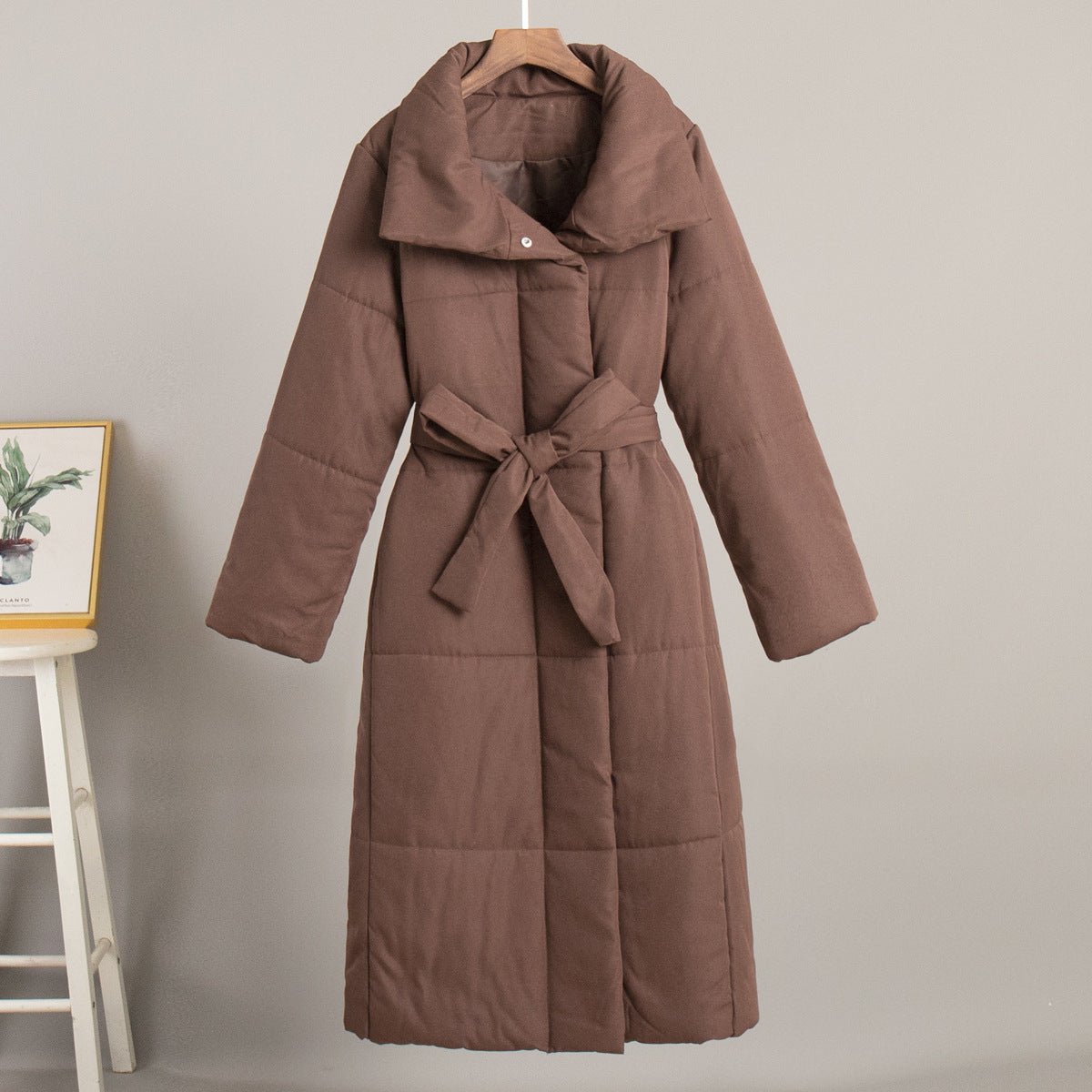 Women’s Long Belted Cotton - Padded Coat | Thick Warm Winter Jacket | Loose Fit Street Style - Negative Apparel