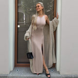 Women’s Long Plush Cardigan Sweater | Thick Nylon Knit | V - Neck Cozy Outerwear | Korean Casual Style | Autumn 2025 Fashion - Negative Apparel