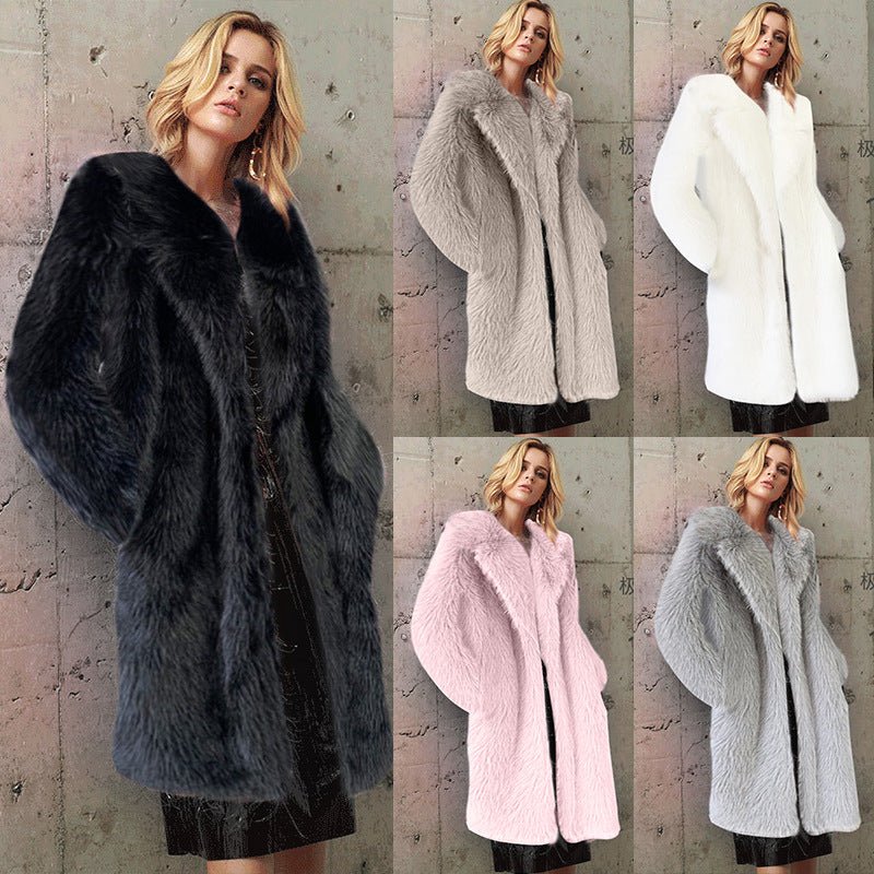 Women's long Toka faux fur suit collar coat faux fur faux fur jacket - Negative Apparel