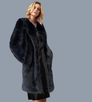 Women's long Toka faux fur suit collar coat faux fur faux fur jacket - Negative Apparel