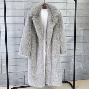 Women's long Toka faux fur suit collar coat faux fur faux fur jacket - Negative Apparel