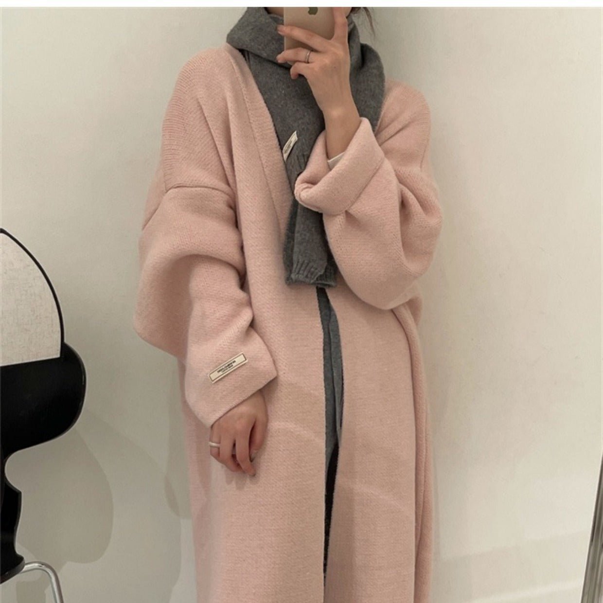 Women’s Long Wool Blend Knit Cardigan | V - Neck Lazy Fit Sweater Coat - Negative Apparel