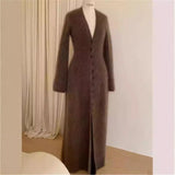 Women’s Long Wool Blend V - Neck Cardigan | Urban Commuter Style Knitwear Coat - Negative Apparel