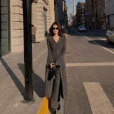 Women’s Long Wool Blend V - Neck Cardigan | Urban Commuter Style Knitwear Coat - Negative Apparel