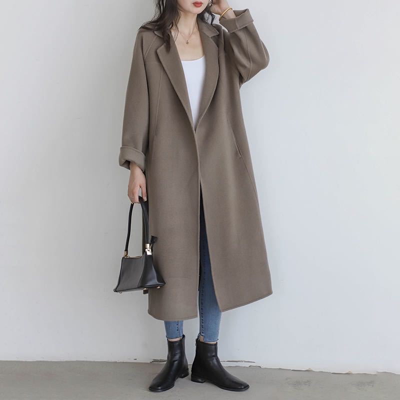 Women’s Long Wool Coat – British Style Elegant Outerwear | Extra Long Warm Woolen Overcoat for Autumn Winter 2025 - Negative Apparel