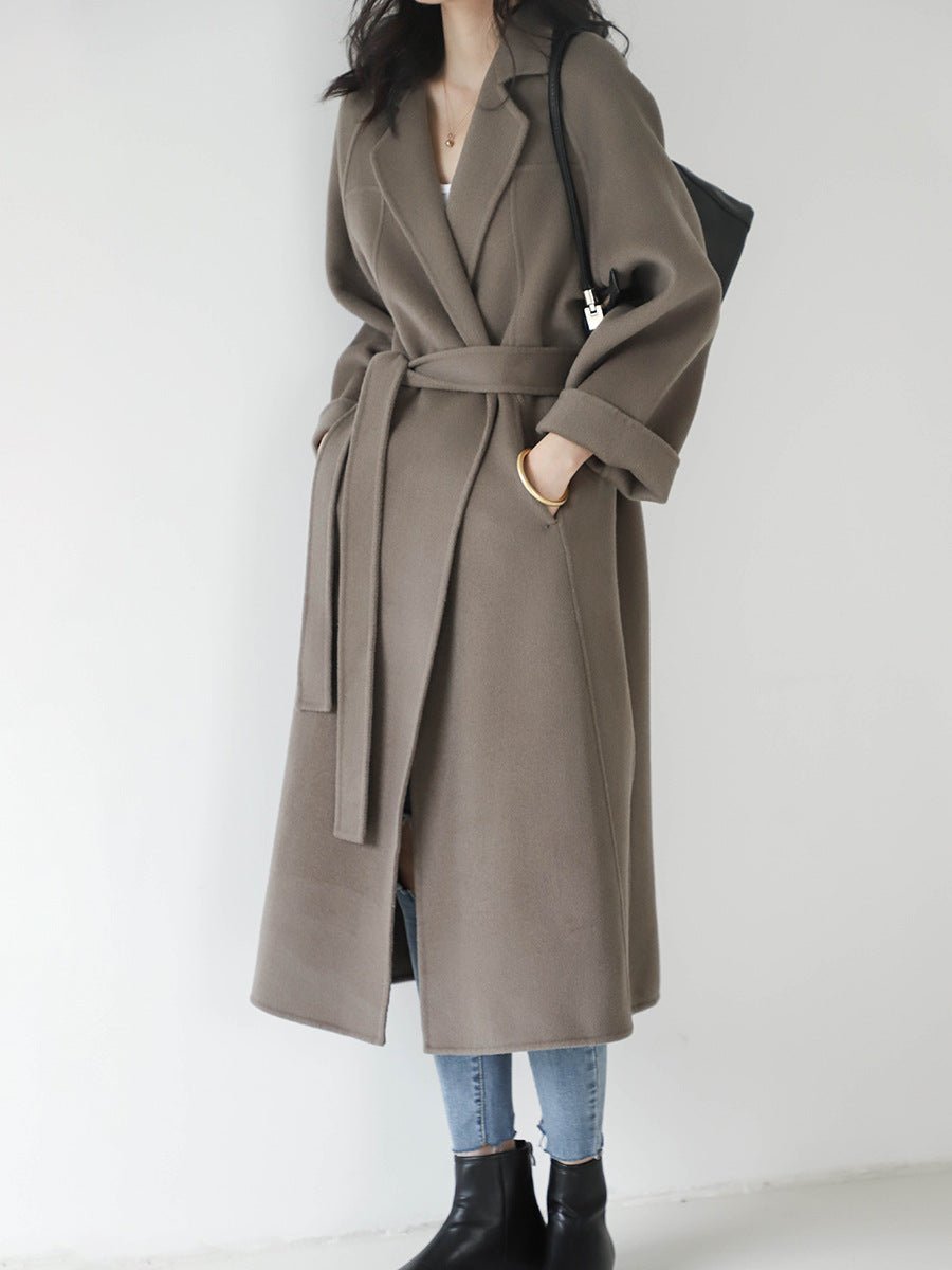 Women’s Long Wool Coat – British Style Elegant Outerwear | Extra Long Warm Woolen Overcoat for Autumn Winter 2025 - Negative Apparel