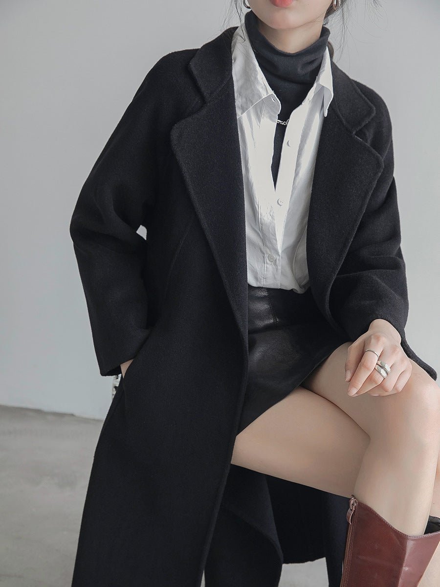 Women’s Long Wool Coat – British Style Elegant Outerwear | Extra Long Warm Woolen Overcoat for Autumn Winter 2025 - Negative Apparel
