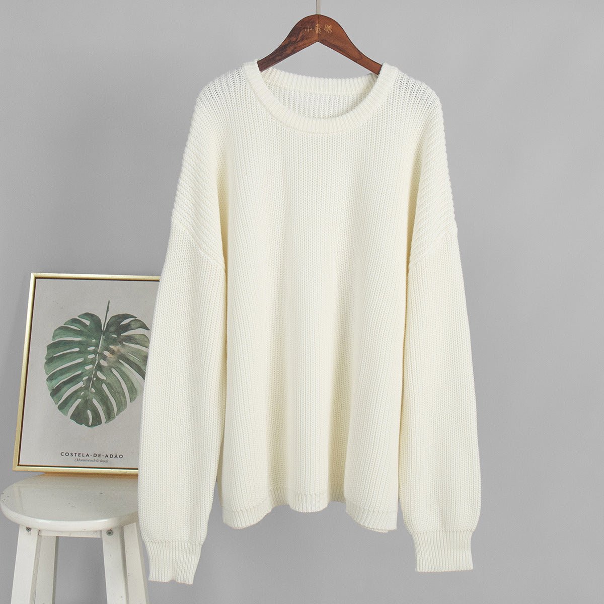 Women’s Loose Knit Sweater | Lantern Sleeve Pullover | Acrylic Cotton Korean Casual Top | Thick Round Neck Sweater Summer 2025 - Negative Apparel