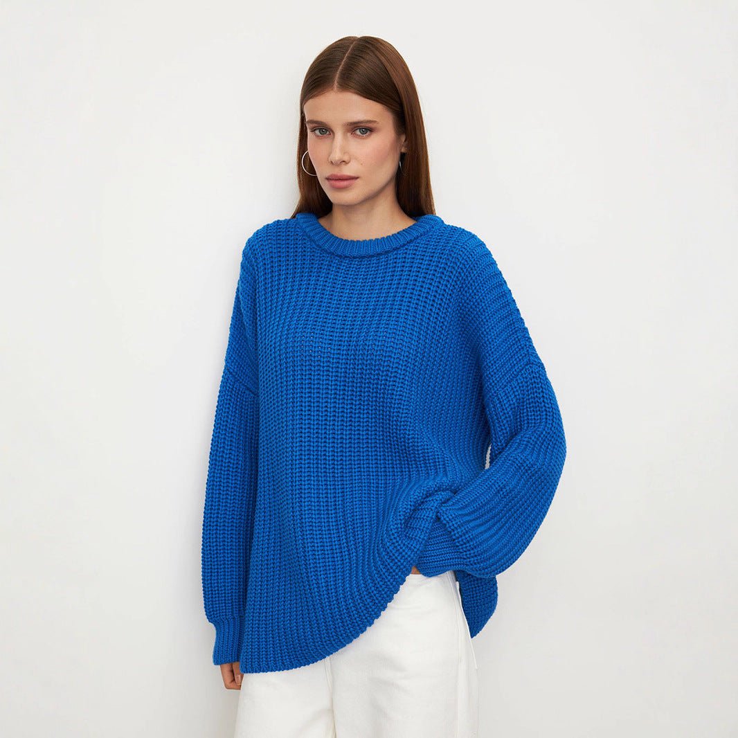 Women’s Loose Knit Sweater | Lantern Sleeve Pullover | Acrylic Cotton Korean Casual Top | Thick Round Neck Sweater Summer 2025 - Negative Apparel